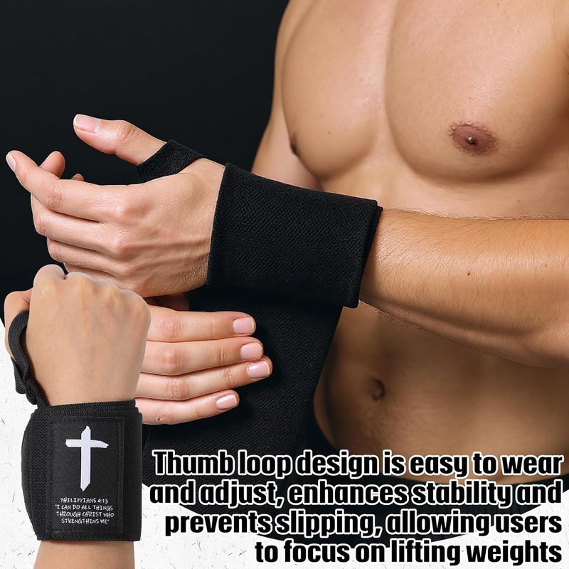 Simgoing Cross Faith 25" Wrist Wraps for Weightlifting, Wrist Straps for Men and Women, Straps Support with Heavy Duty Thumb Loop Wrap for Powerlifting, Strength Training, Bodybuilding - Image 4